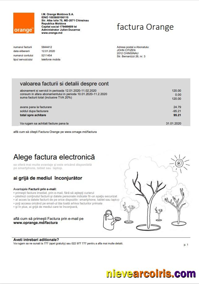 Moldova Orange Factura utility bill